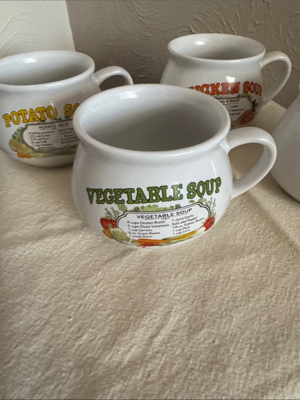 White Soup Mugs Set - Chicken, Tomato, Potato, Vegetable Designs - Picture 5 of 6